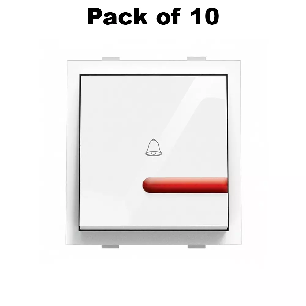 K9 Deluxe Bell Push Switch With Indicator 2 Module 6 Amp White, 9011D (Pack of 10)