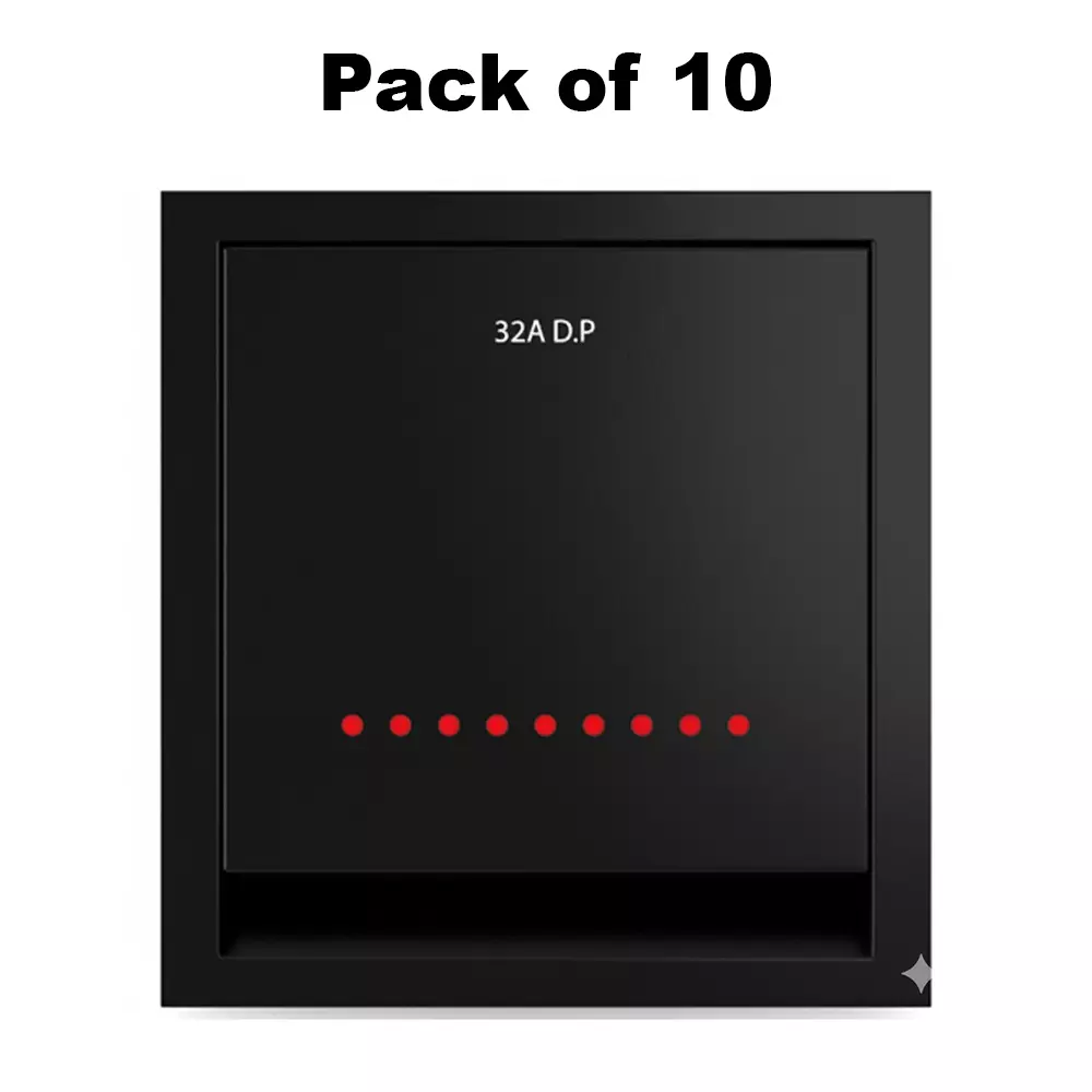 K9 Benz Switch With Indicator 2 Module 32 Amp Black, 9614 (Pack of 10)