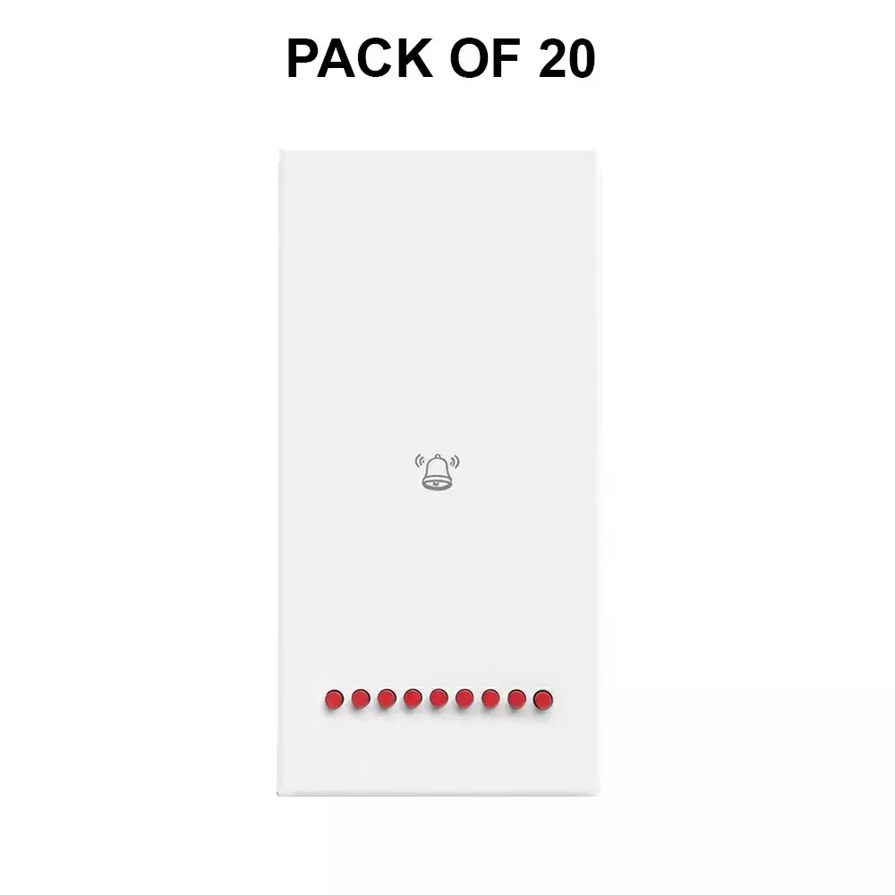 K9 Evoq Tango Bell Push Switch With Indicator 6 Amp 1 Module White, 9205 (Pack of 20)