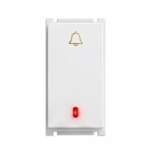 Goldmedal Air Aero Bell Push Switch with LED Indicator 240 V Absolute White 10 A Current 1 Module for Commecial and Industrial Use, 181405