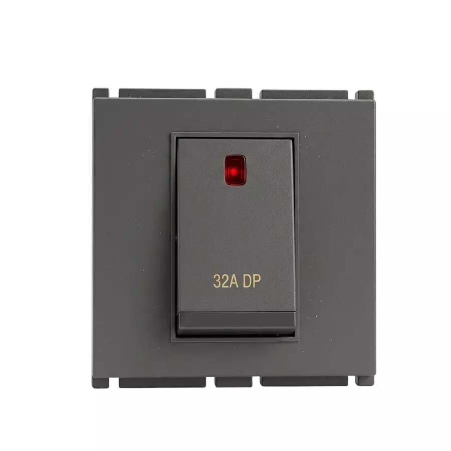 Goldmedal Air Nano Switch with LED Indicator Wall Mounted 2 Module Carbon Grey 240 V Double Pole 32 A for Commecial and Industrial Use, 182076