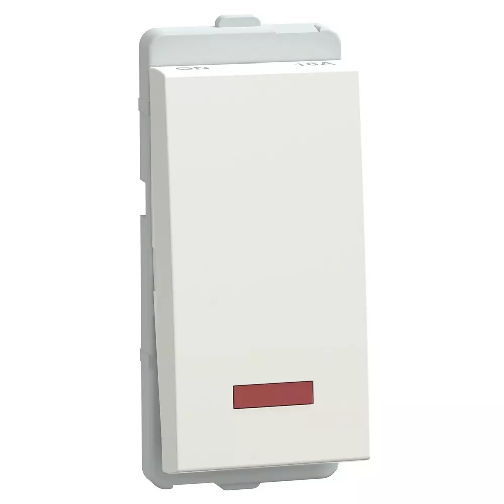 Schneider Electric Livia Series 1 Way Switch With Indicator Lamp, 10 A Current 1 Module 240 V AC Operational Voltage & White Color, P1081_NP