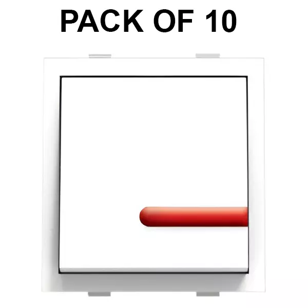 K9 Euro Switch With Indicator 1 Way 2 Module 20 Amp White, 9024 (Pack of 10)