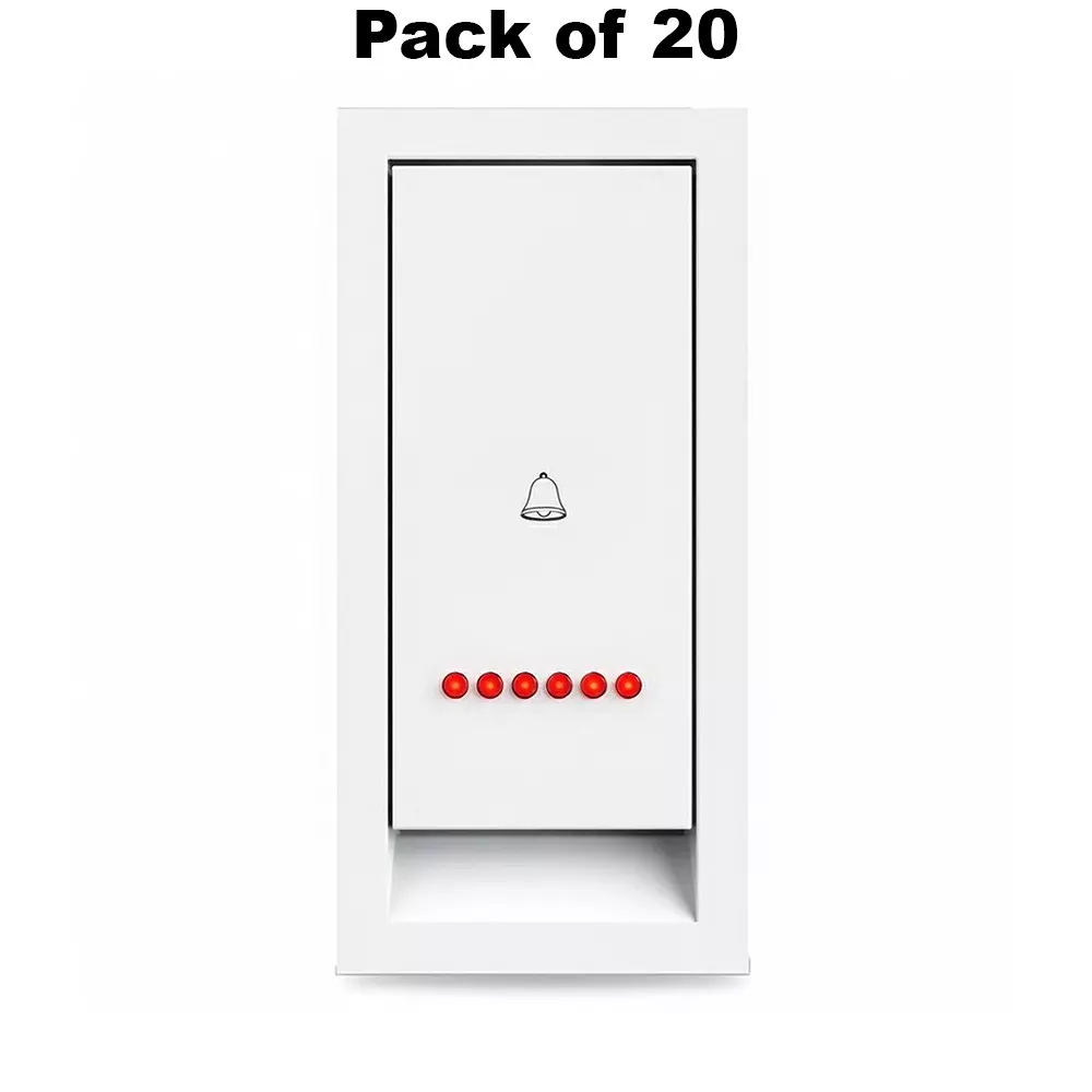 K9 Benz Bell Push Switch With Indicator 1 Module 6 Amp White, 9605 (Pack of 20)
