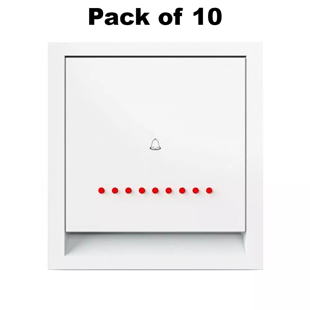 K9 Benz Bell Push Switch With Indicator 2 Module 6 Amp White, 9608 (Pack of 10)