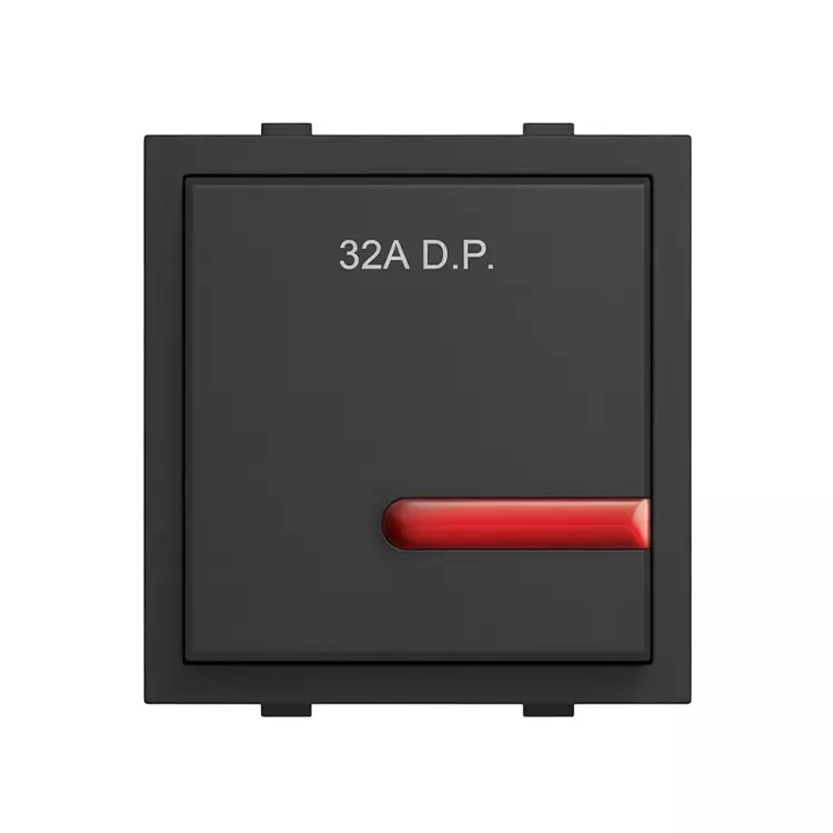 K9 Euro Switch With Indicator 2 Module 32 Amp Black, 9025 (Pack of 10)