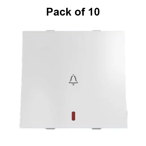 Anchor Penta Zen Bell Push Flat Switch With Indicator 2 Module 10 Amp White, 65177 (Pack of 10)
