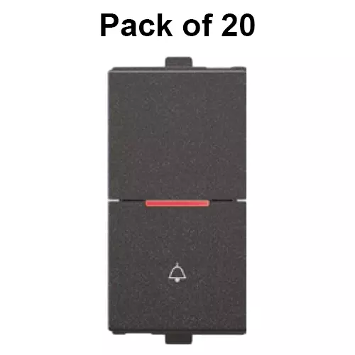 Anchor Penta Modular Bell Push Thin Slim Flat Switch 1 Module 6 Amp Black, 65143B (Pack of 20)