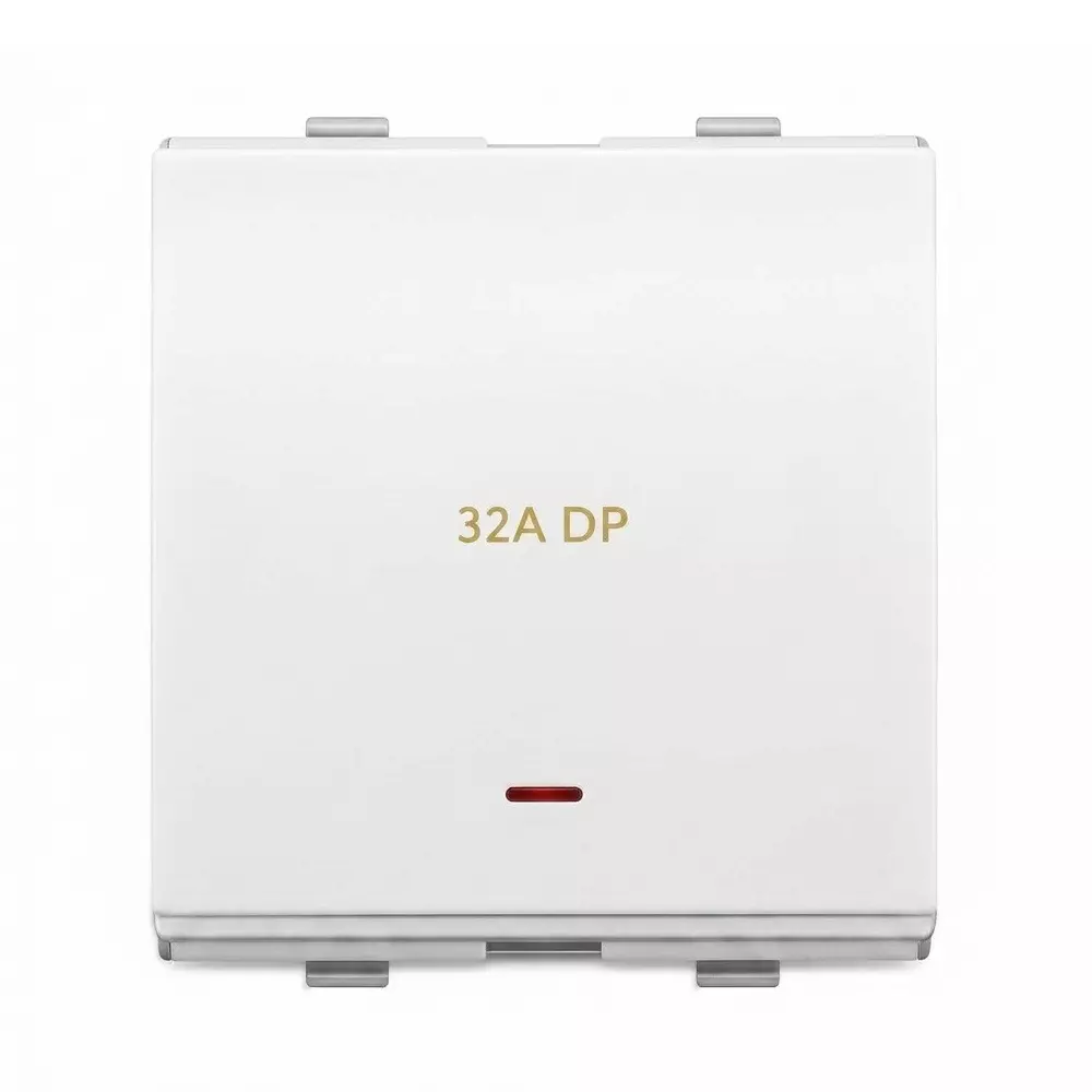 Goldmedal Curve Switch with LED Indicator Nano Double Pole White Jazz 32 A Current 2 Module for Commecial and Industrial Use, 102032