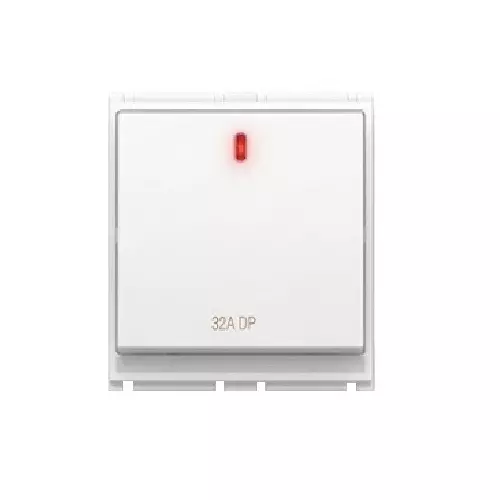 Goldmedal Air Aero DP Switch with LED Indicator Double Pole 240 V Absolute White 32 A Current 2 Module for Commecial and Industrial Use, 182031
