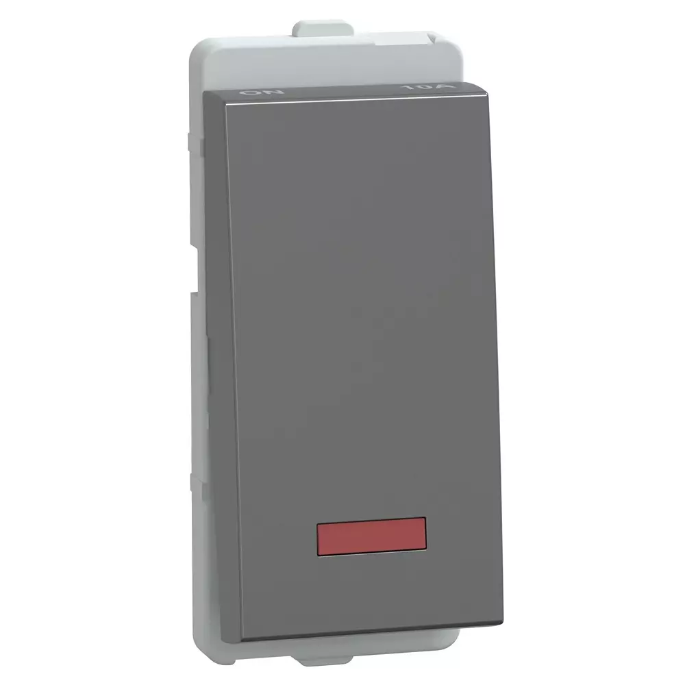 Schneider Electric Livia Series 1 Way Switch With Indicator Lamp, 10 A Current 1 Module 240 V AC Operational Voltage & Pristine Grey Color, P1081_PG_NP