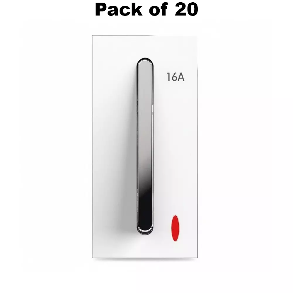 K9 Sleek Switch With Indicator 1 Way 1 Module 20 Amp White, 9627 (Pack of 20)