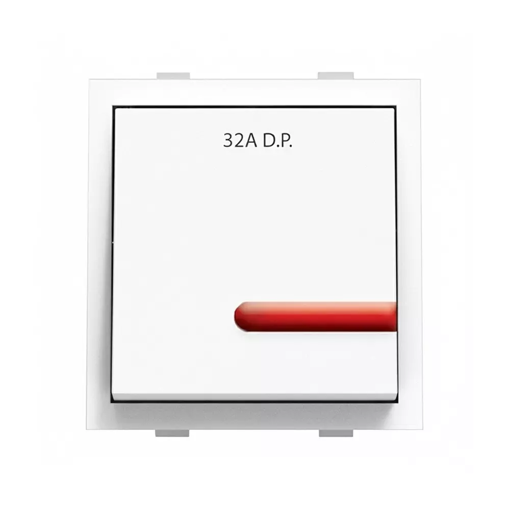 K9 Euro Switch With Indicator 2 Module 32 Amp White, 9025 (Pack of 10)