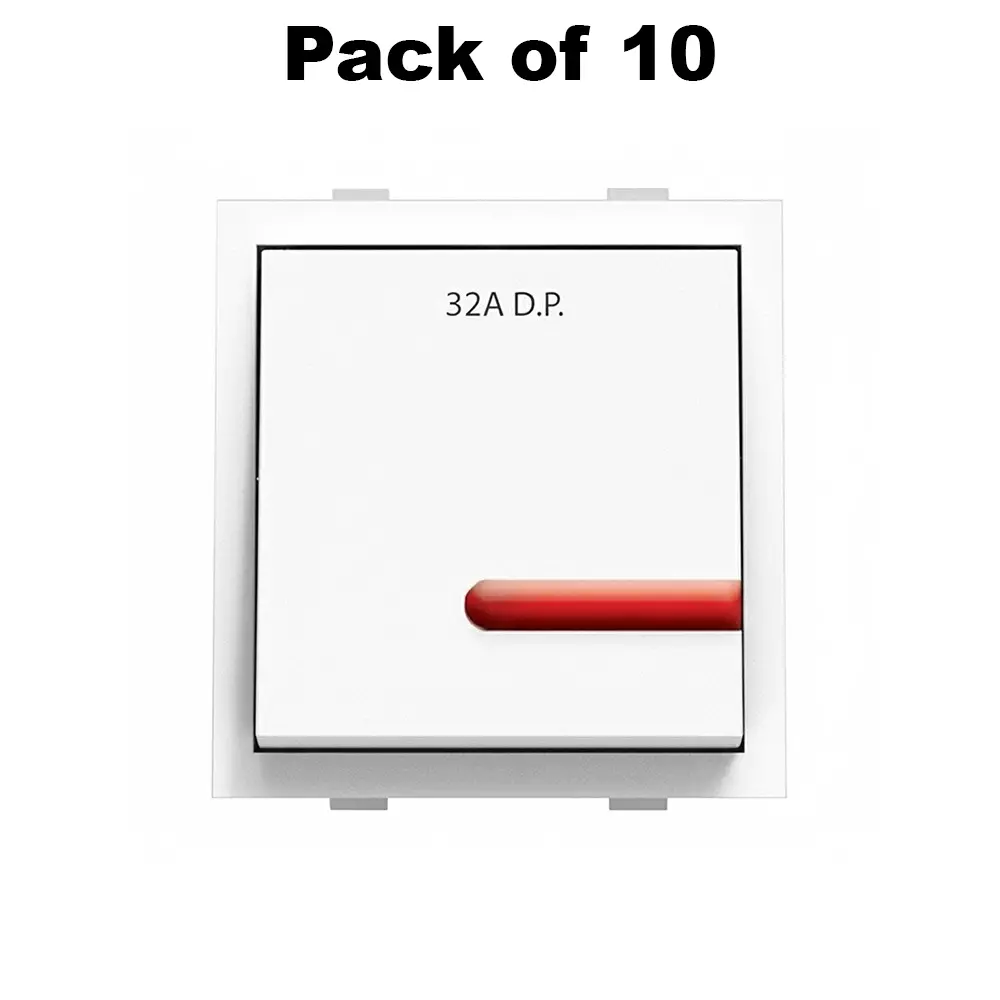 K9 Euro Switch With Indicator 2 Module 32 Amp White, 9025 (Pack of 10)
