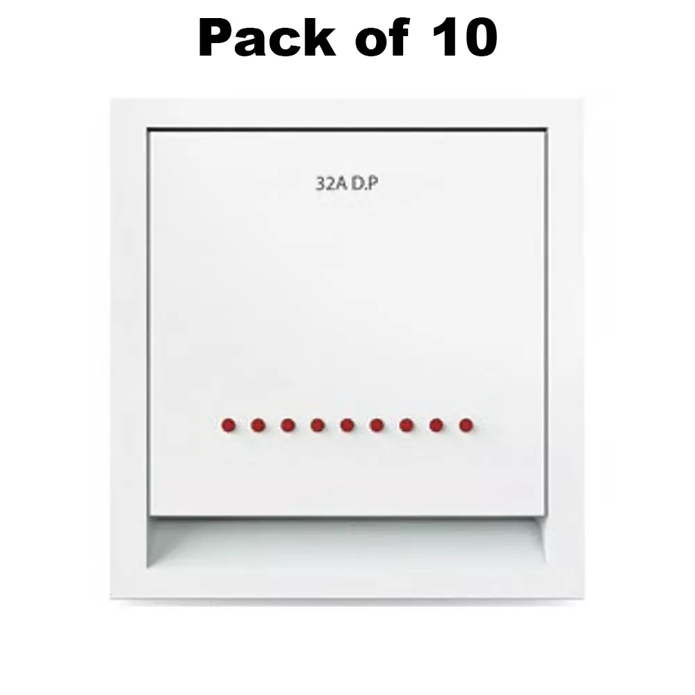 K9 Benz Switch With Indicator 2 Module 32 Amp White, 9614 (Pack of 10)