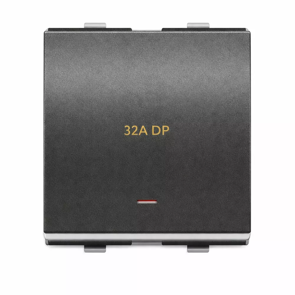Goldmedal Curve Switch with LED Indicator Nano Double Pole Voltage Grey 32 A Current Digital Chrome 2 Module for Commecial and Industrial Use, 102032