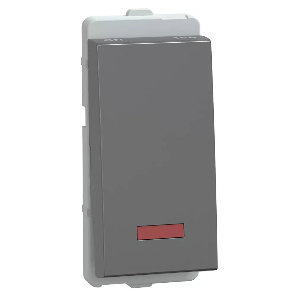 Schneider Electric Livia Series 1 Way Switch With Indicator Lamp, 16 A Current 1 Module 240 V AC Operational Voltage & Pristine Grey Color, P1181_PG_NP