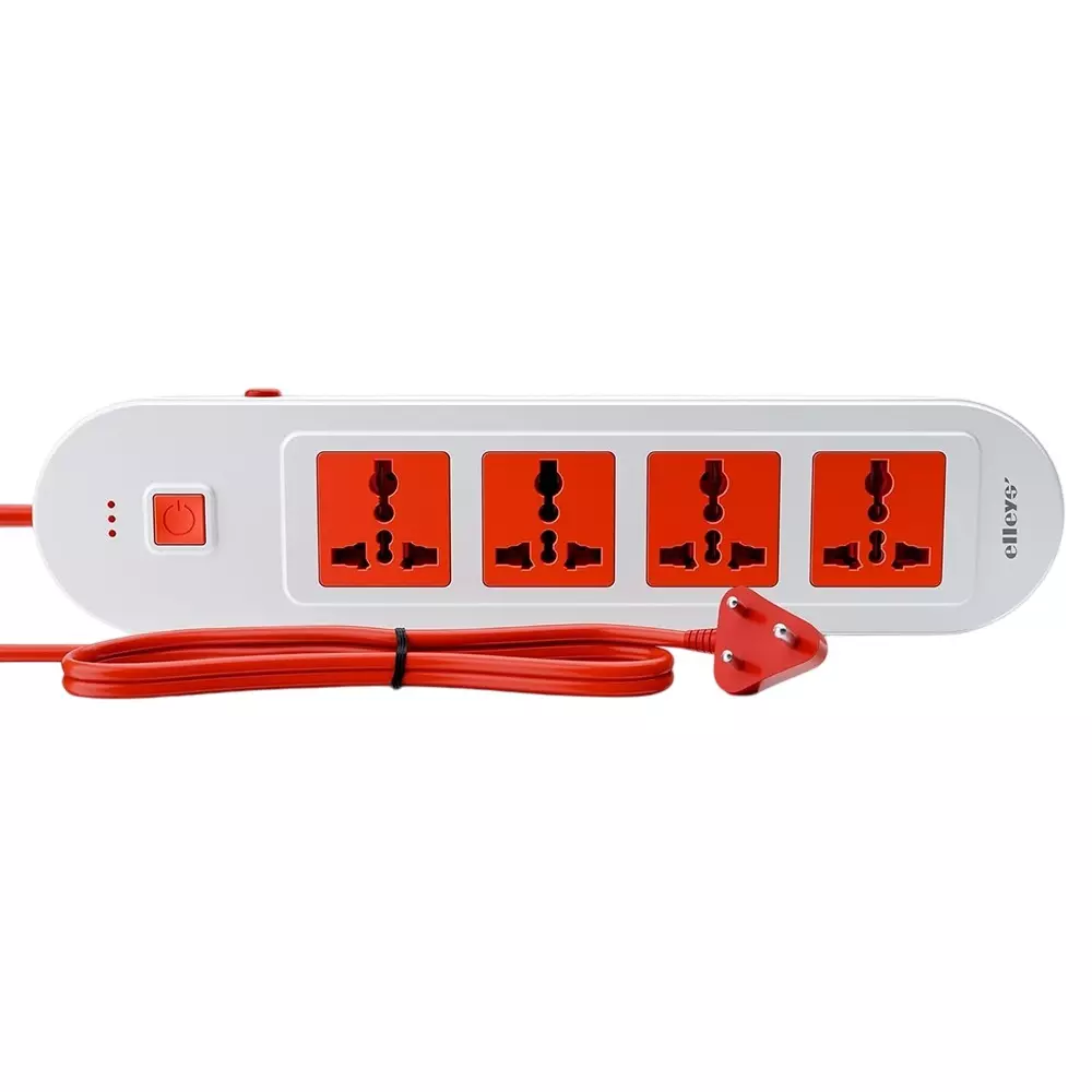 Elleys 3 Pin Extension Board ZYNEX 4 Socket 10 A Current 2 m Cable Length Red & White