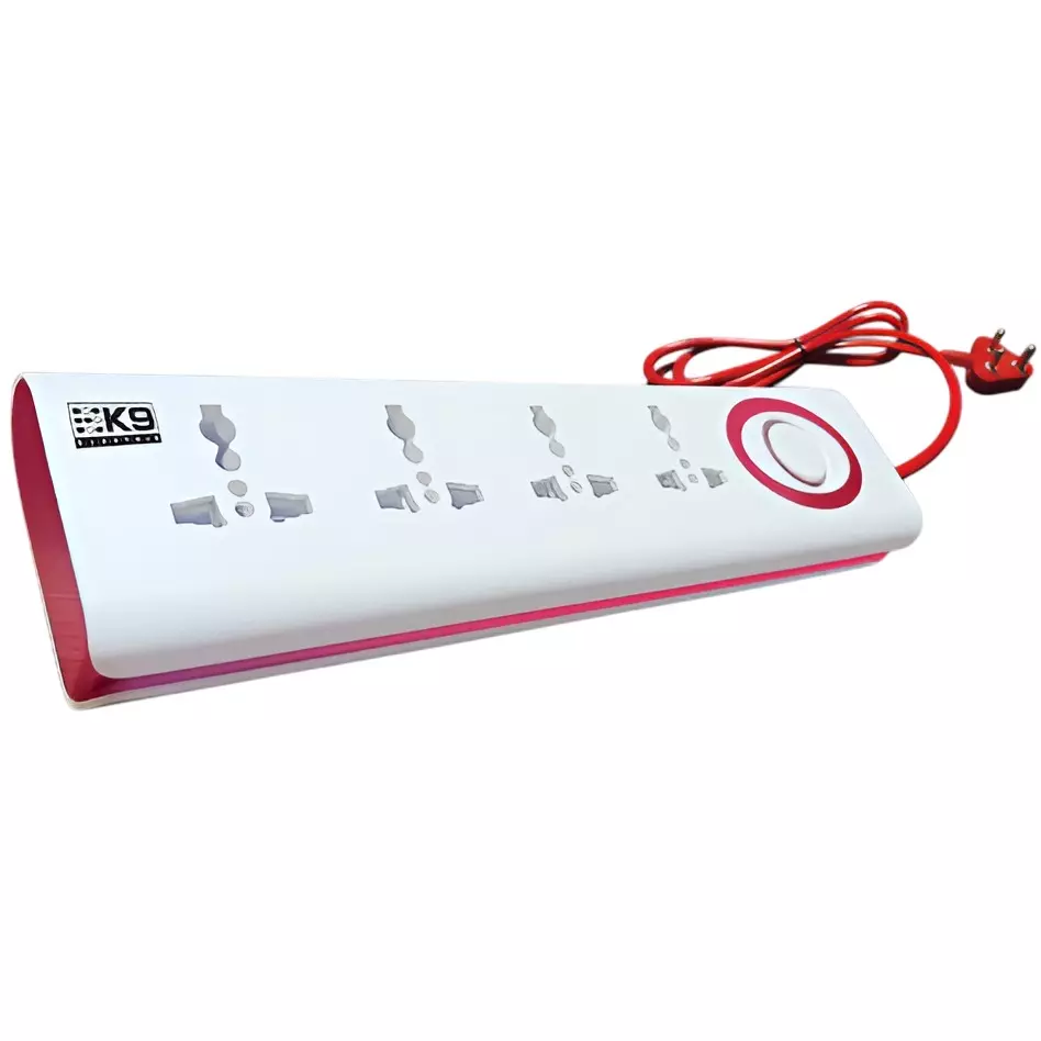K9 Euro Hexon Hi Grade Socket Adapter with Master Switch & Indicator 4 Outlet White, 9551 (Pack of 5)