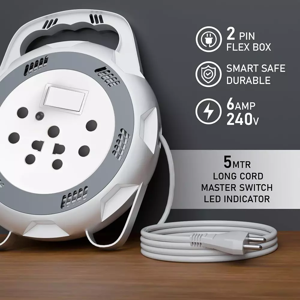 Hi-Fi AERO 2 Pin Extension Board 3 Socket 6 A Current 5 m Cable Length White, Grey