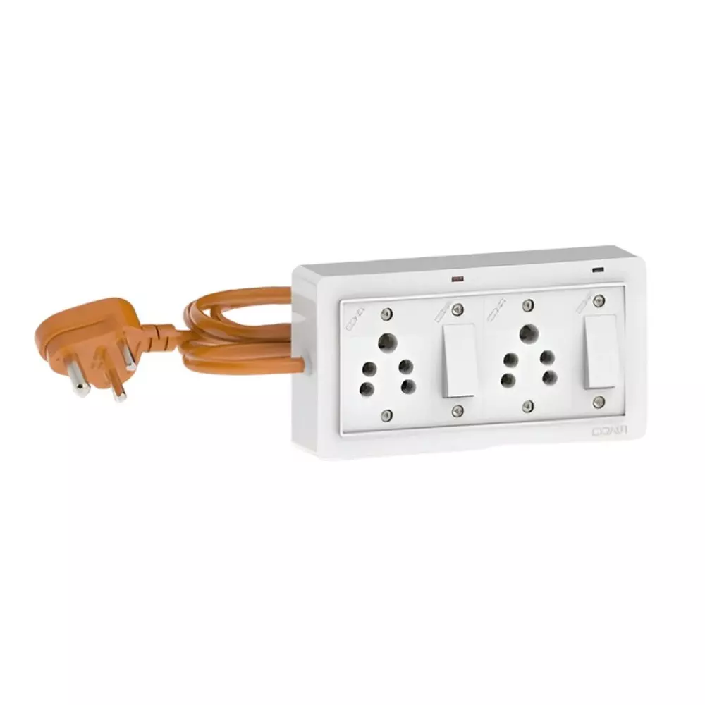 Cona Power Split Board 6 Amp, 2 Socket, 2 Button, 3 m Cord, PSL 2257 (Pack of 10 Pcs)