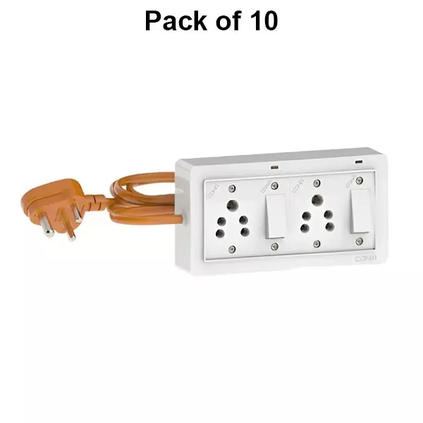 Cona Power Split Board 6 Amp, 2 Socket, 2 Button, 3 m Cord, PSL 2257 (Pack of 10 Pcs)
