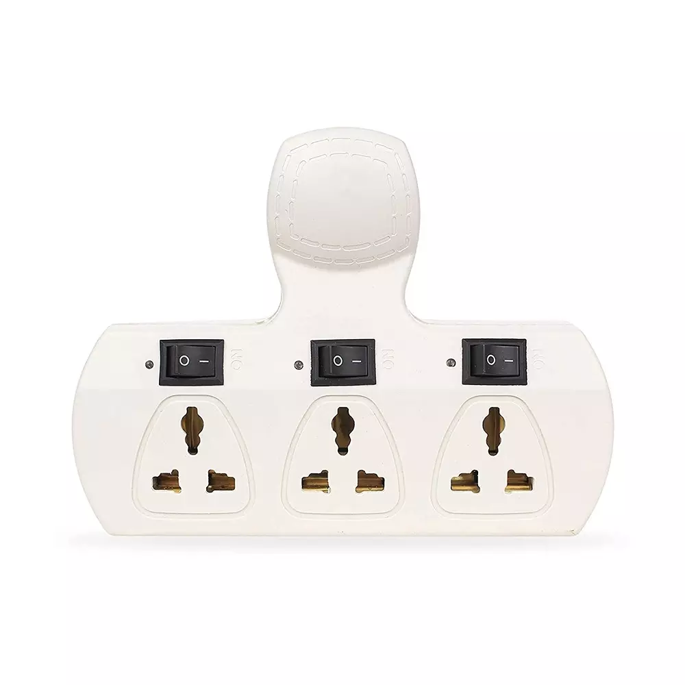 ELEGANT CASA Multi Plug Board Extension Cord with Universal Socket and Switch ABS 4+3 Socket 6 Amp, EC/4+3UNIVERSAL