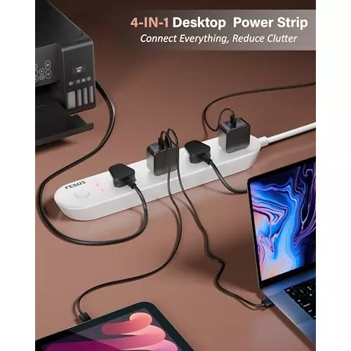 FEDUS Extension Board Cord 10 m Cable Length 1500 W 4 Universal Sockets with Individual Switch 3 Core