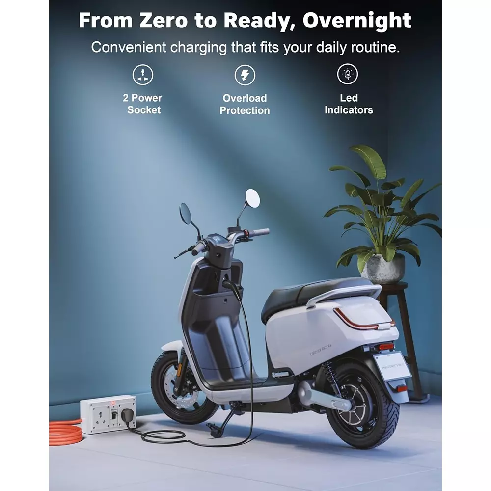 FEDUS Heavy Duty Power Strip 2 Outlets 16 A 3000 W 2 m Cord Length with MCB Protection, White