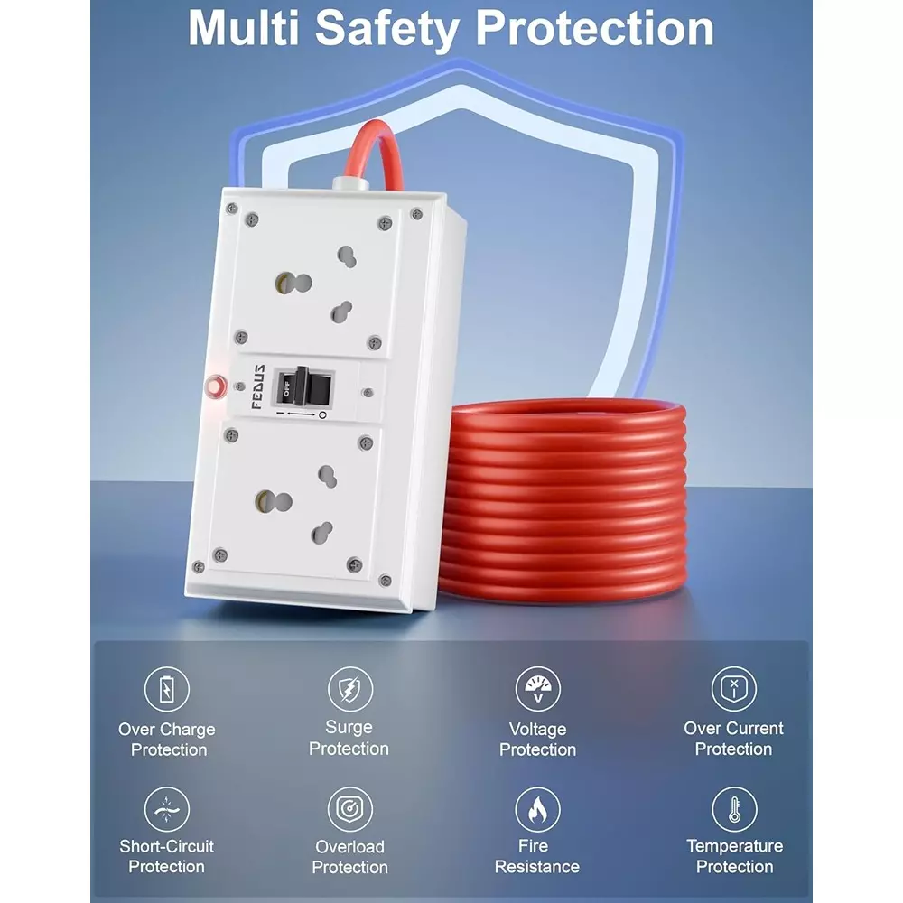 FEDUS Heavy Duty Power Strip 2 Outlets 16 A 3000 W 2 m Cord Length with MCB Protection, White