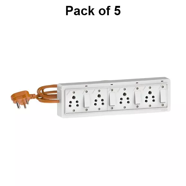 Cona Power Split Board 6 Amp, 4 Socket, 4 Button, 5 m Cord, PSL 2264 (Pack of 5 Pcs)