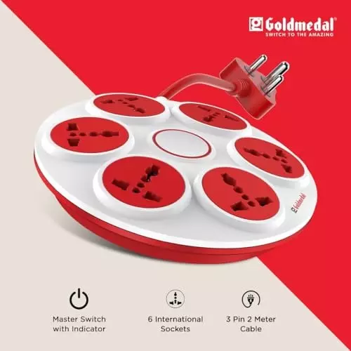 Goldmedal Power Strip 3-Pin 2 m 6 Power Outlets White, 205100WHIT