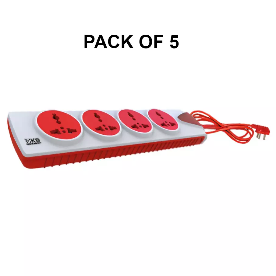 K9 Euro Unic Hi Grade Socket Adapter with Indicator 4 Outlet White, 9553 (Pack of 5)