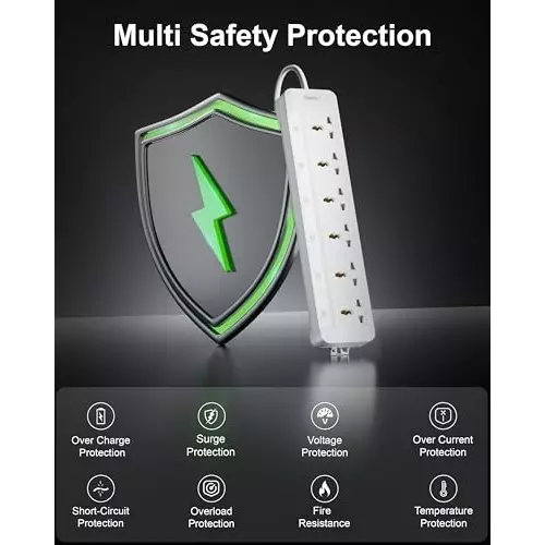 FEDUS Extension Board Cord 10 m Cable Length 2500 W 6 Universal Sockets with Individual Switch 3 Core