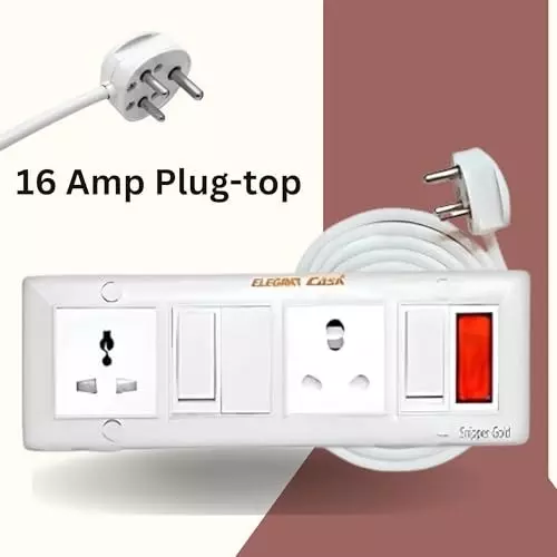 ELEGANT CASA Extension Board 6 Amp + 16 Amp 2 Universal + 2 Indian sockets 5 m Cord Length