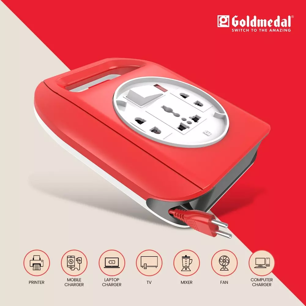 Goldmedal 205116 Sliq 2 Pin Extension Cord (with Intl Socket, Master Switch and 5m Power Cord)