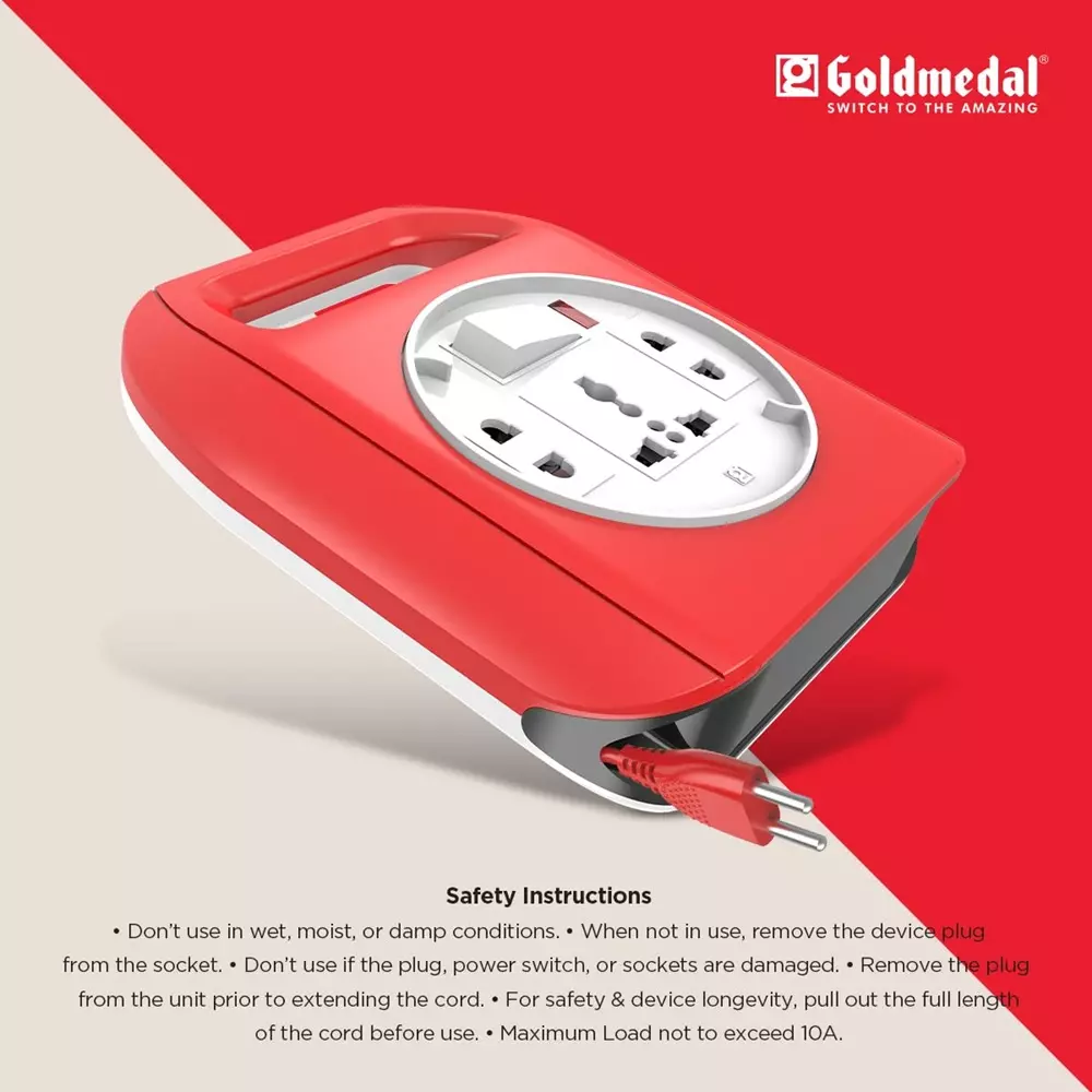Goldmedal 205116 Sliq 2 Pin Extension Cord (with Intl Socket, Master Switch and 5m Power Cord)