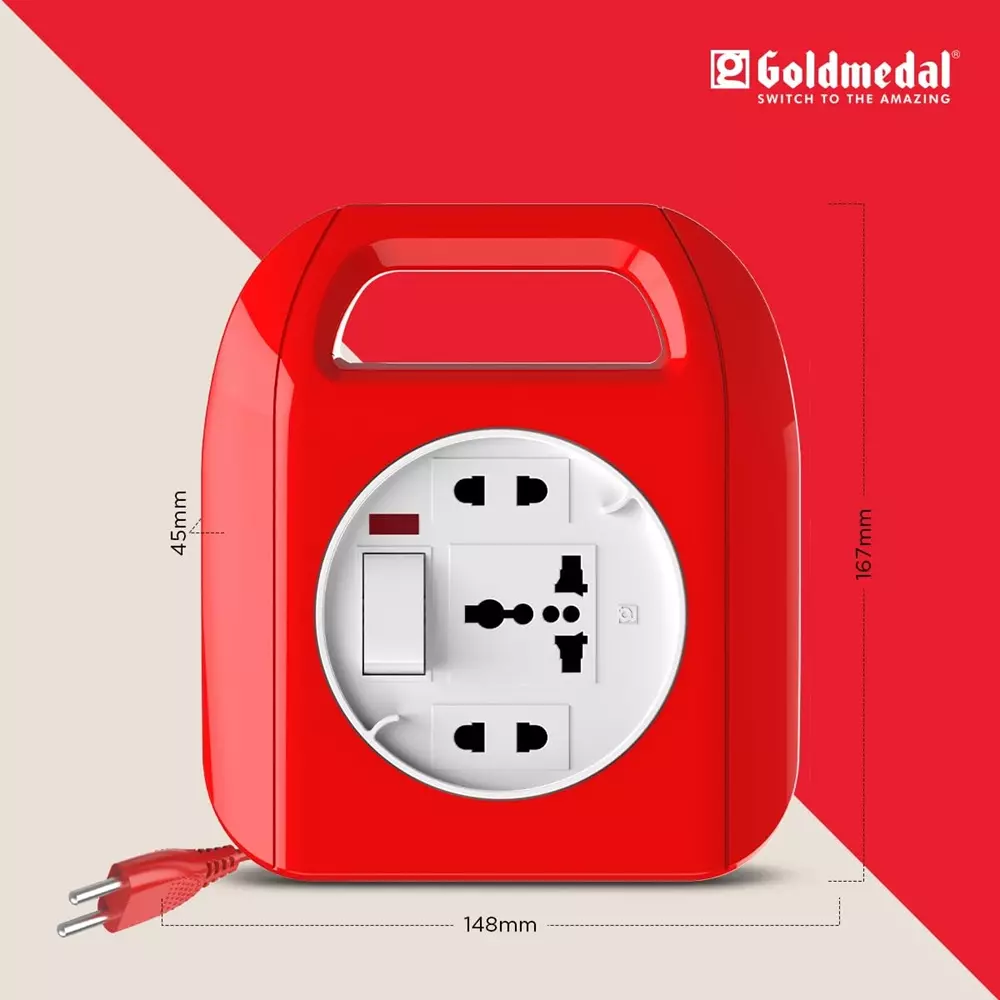 Goldmedal 205116 Sliq 2 Pin Extension Cord (with Intl Socket, Master Switch and 5m Power Cord)