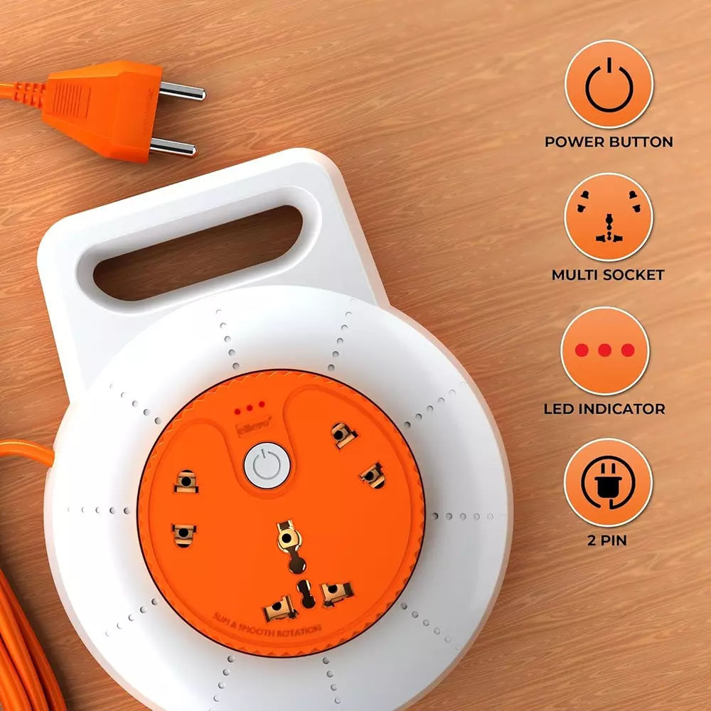 Elleys 2 Pin Extenion Board Ollo 3 Socket 6 A Current 4.2 m Cable Length Orange & White