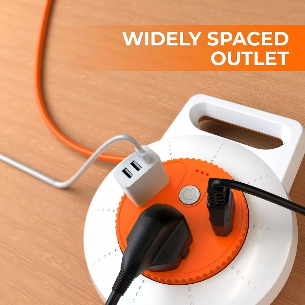 Elleys 2 Pin Extenion Board Ollo 3 Socket 6 A Current 4.2 m Cable Length Orange & White