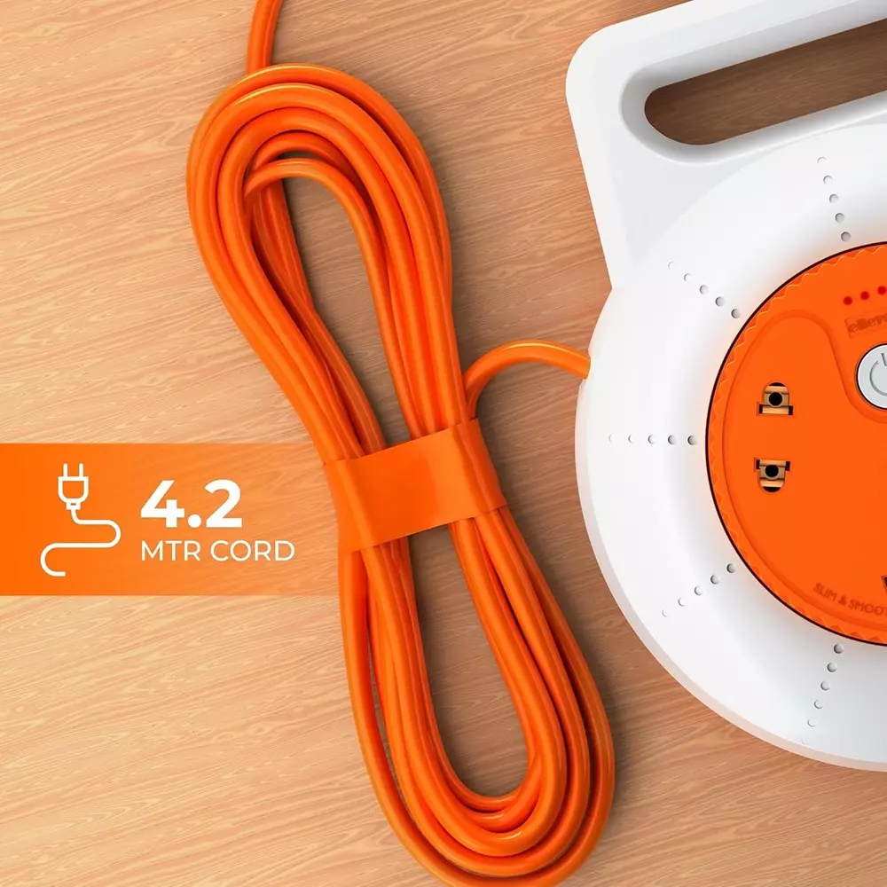 Elleys 2 Pin Extenion Board Ollo 3 Socket 6 A Current 4.2 m Cable Length Orange & White