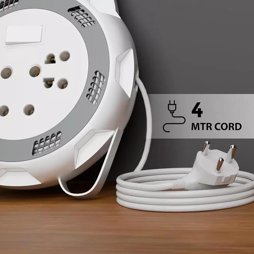 Hi-Fi AERO 3 Pin Extension Board 3 Socket 6 A Current 5 m Cable Length White, Grey