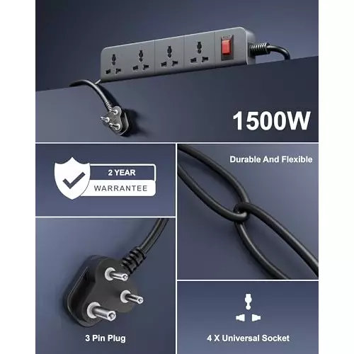 fedus-extension-board-cord-5-m-cable-length-1500-w-4-universal-sockets-with-individual-switch-3-core-black