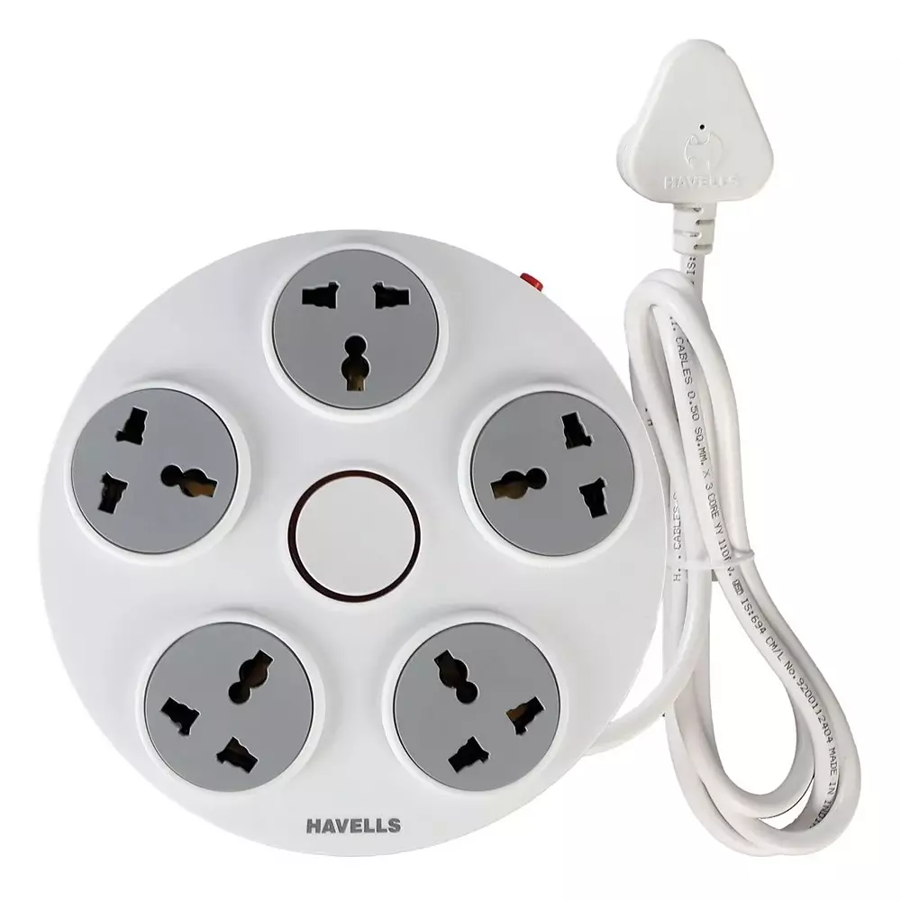 Havells Wheel Star 5X 5+1 Surge and Spikeguard Extension Board 1.5 m Cord Length and 6 A Current Rating, AHNXOXF06X