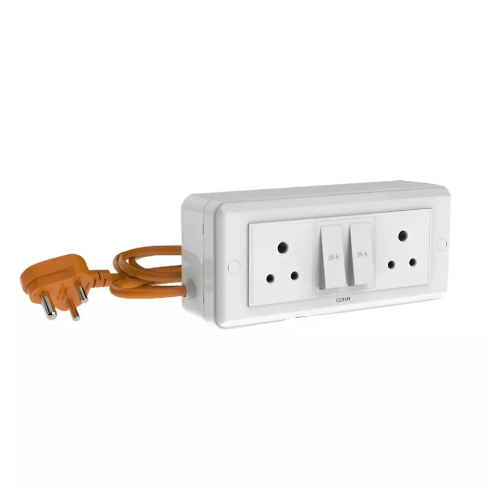 Cona Power Split Board 16 Amp, 2 Socket, 2 Button, 5 m Cord, PSL 2268 (Pack of 5 Pcs)