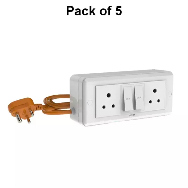 Cona Power Split Board 16 Amp, 2 Socket, 2 Button, 5 m Cord, PSL 2268 (Pack of 5 Pcs)