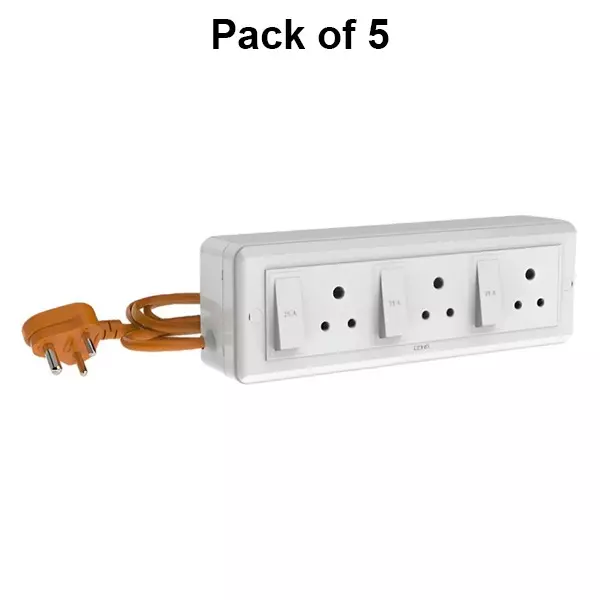 Cona Power Split Board 16 Amp, 3 Socket, 3 Button, 2 m Cord, PSL 2269 (Pack of 5 Pcs)