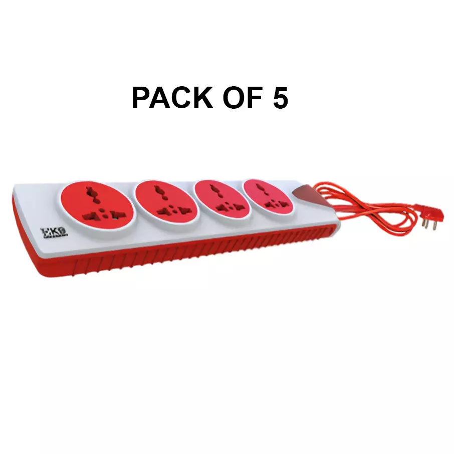 K9 Euro Unic Hi Grade Socket Adapter with Indicator 4 Outlet White, 9554 (Pack of 5)