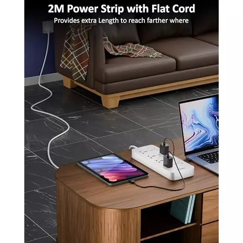 FEDUS Extension Board Cord 2 m Cable Length 2500 W 8 Universal Sockets with MOV, OLP Protection 3 Core