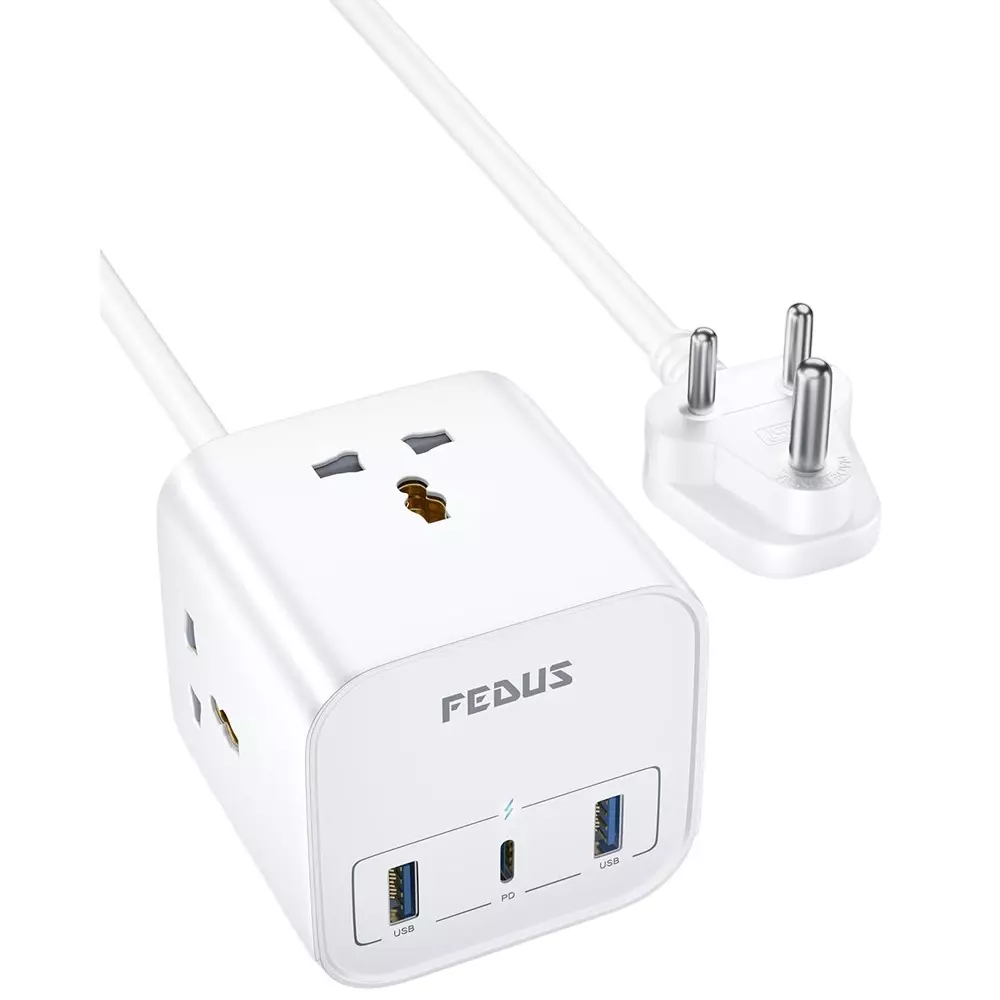 FEDUS Surge Protector 9.8 ft Cable Length 2500 W USB Port Type A & C 3 Way Polycarbonate